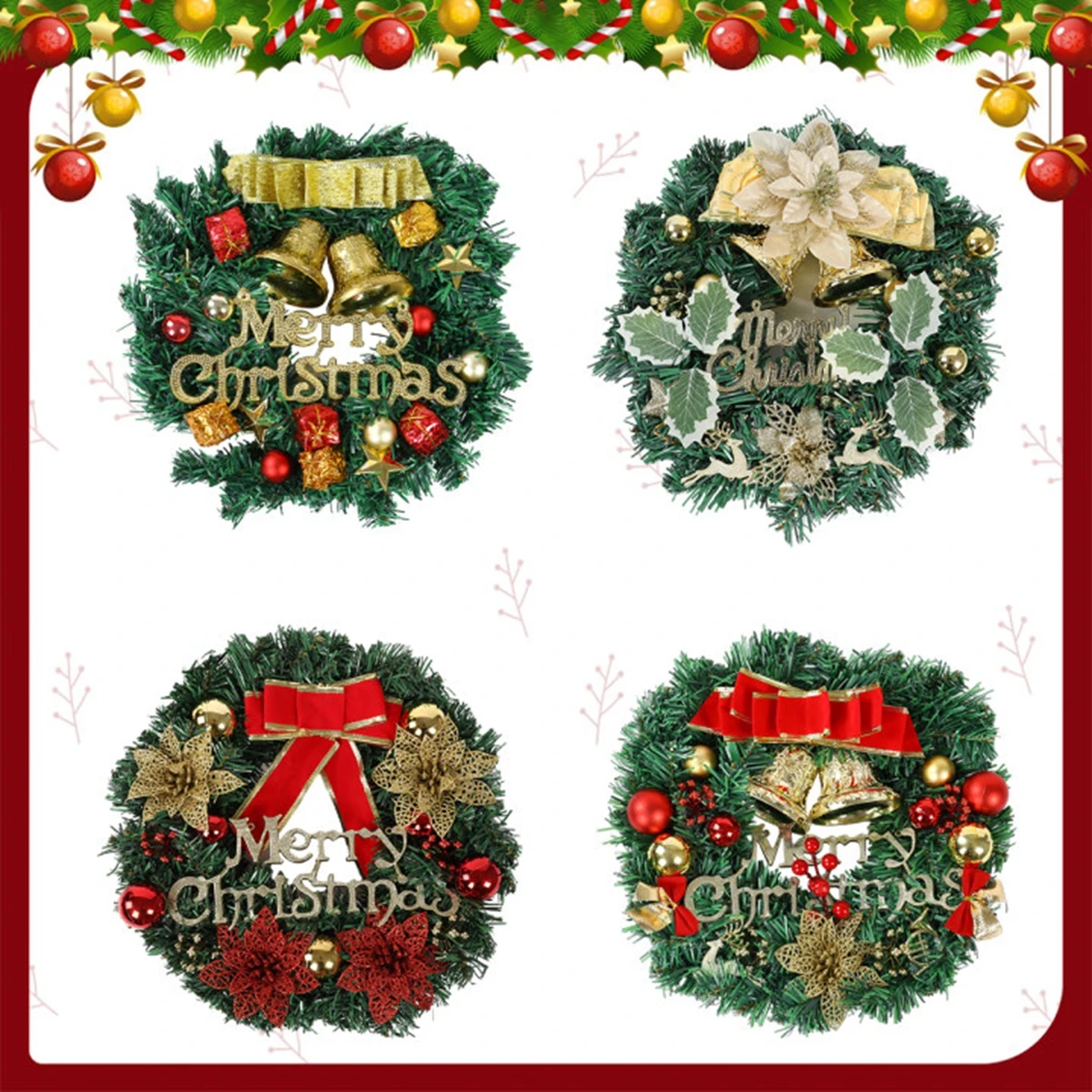 Christmas Wreath Door Hanging Pendant Navidad Natal Noel Ornament Merry Christmas Party Decorations For Home 2024 New Year 2025