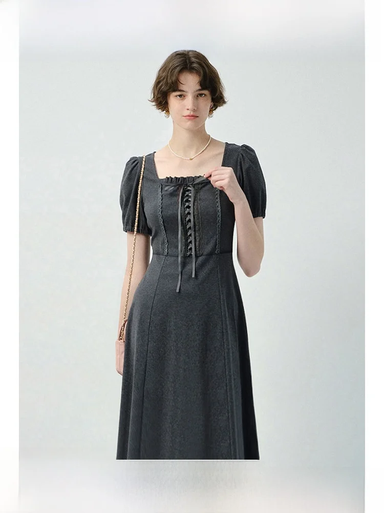 

Новая летняя женская модная юбка А-силуэта больших размеров с кружевом, квадратным вырезом, высокой талией, облегающая, для повседневной носки, с рукавами-фонариками