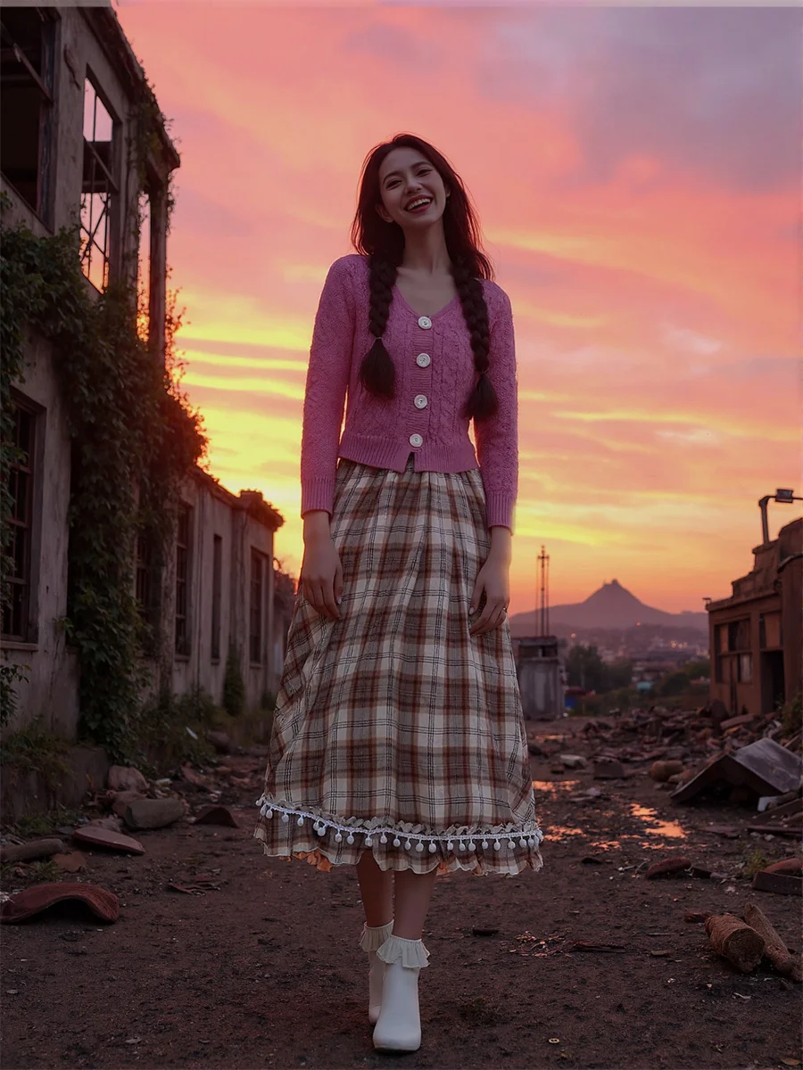 

Plaid Midi Skirts Womens Cotton Flowy Patchwork Elegant Chic Ruffled Casual Simple High Waist Comfortable Appliques