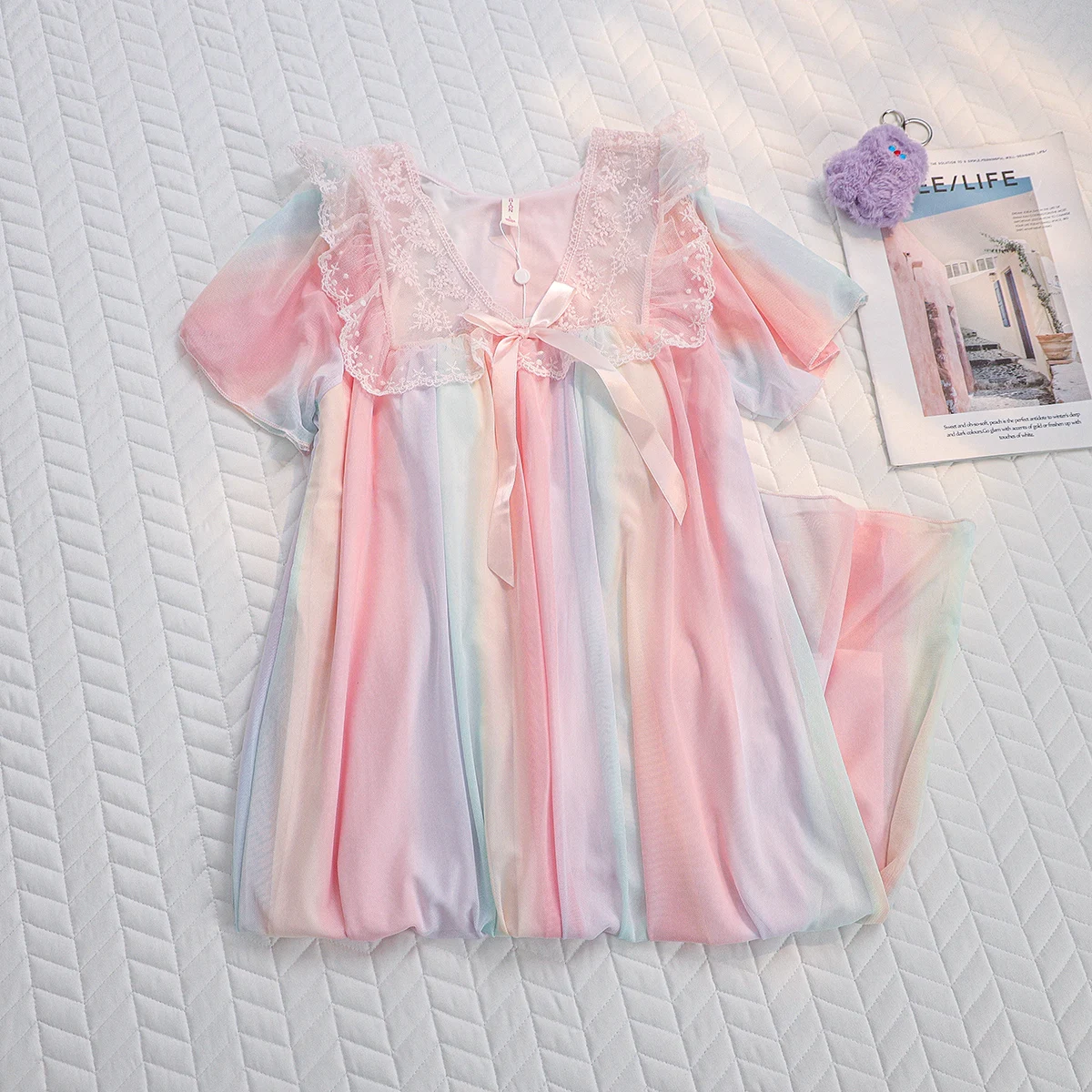 

Rainbow Ptte Sweet Princ Sle Summer New Net Sve Sp Dr Женская домашняя одежда Spwear с накладкой на грудь