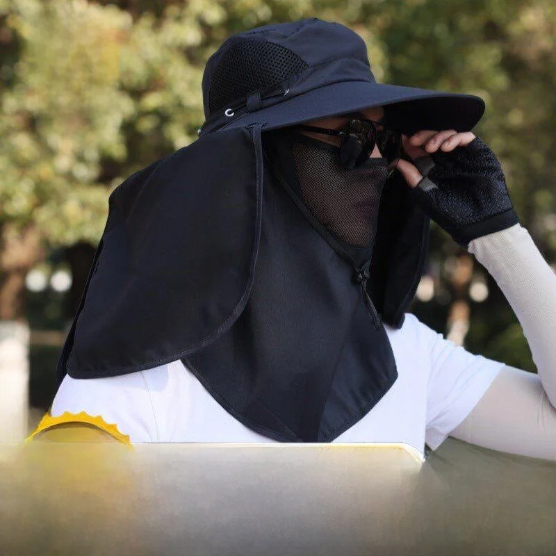 

2026 New Men's Hiking Sunshade Hat with Mask Outdoor Fishing Cap Wide Brim Mountain Climbing Anti-Uv Spring Summer Autumn