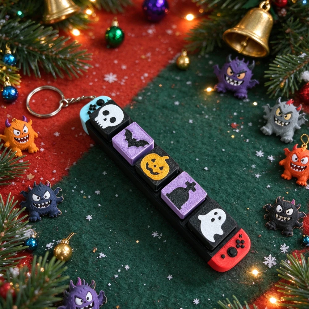 Halloween Themed Fidget Keychain Spooky Pumpkin Ghost Witch Multi-Button Press Portable Stress Relief Toy