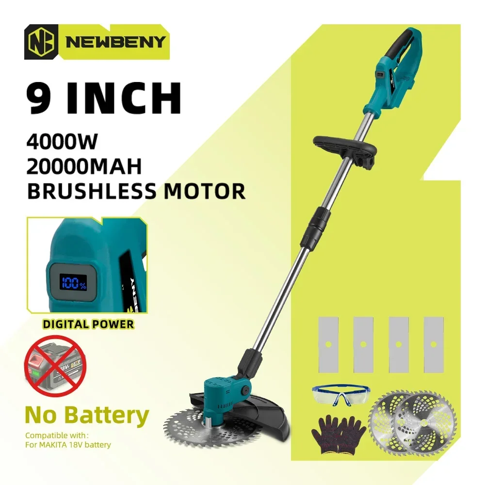 NEWBENY 9 Inch Brushless Electric Lawn Mower Digital Display Cordless Handheld Garden Trimmer Weeding Tool For Makita 18VBattery