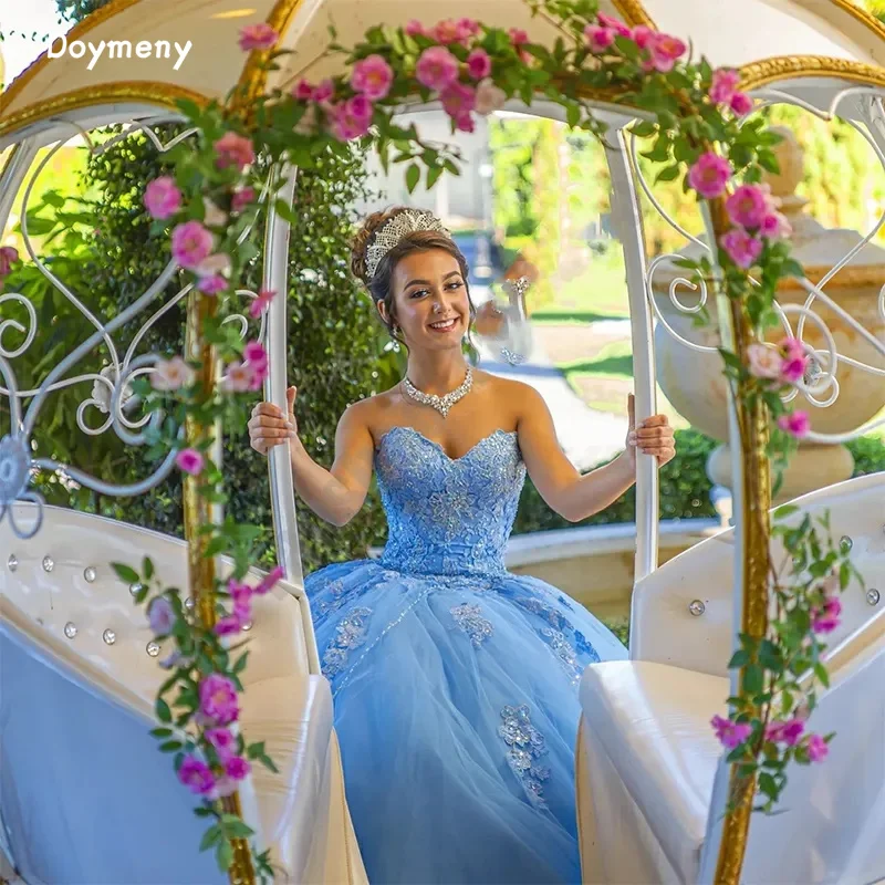 Doymeny-Robes de Quinceanera avec appliques de perles, longueur au sol en tulle chérie, robes de Rhpour 15 filles, robe de Rhéducative