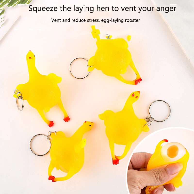 Venting Chicken Keychain Laying Eggs Vent Chicken Squeeze Toys Funny Key-chain Crowded Stress Ball For Kid Fun Gift