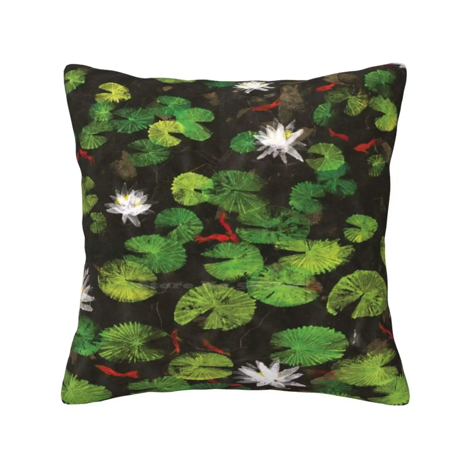 Water Lillies Pillow Cover Hug Pillowcase Water Pond Lake River Plants Lily Flowers White Lillies Lotus Green Waves Lines