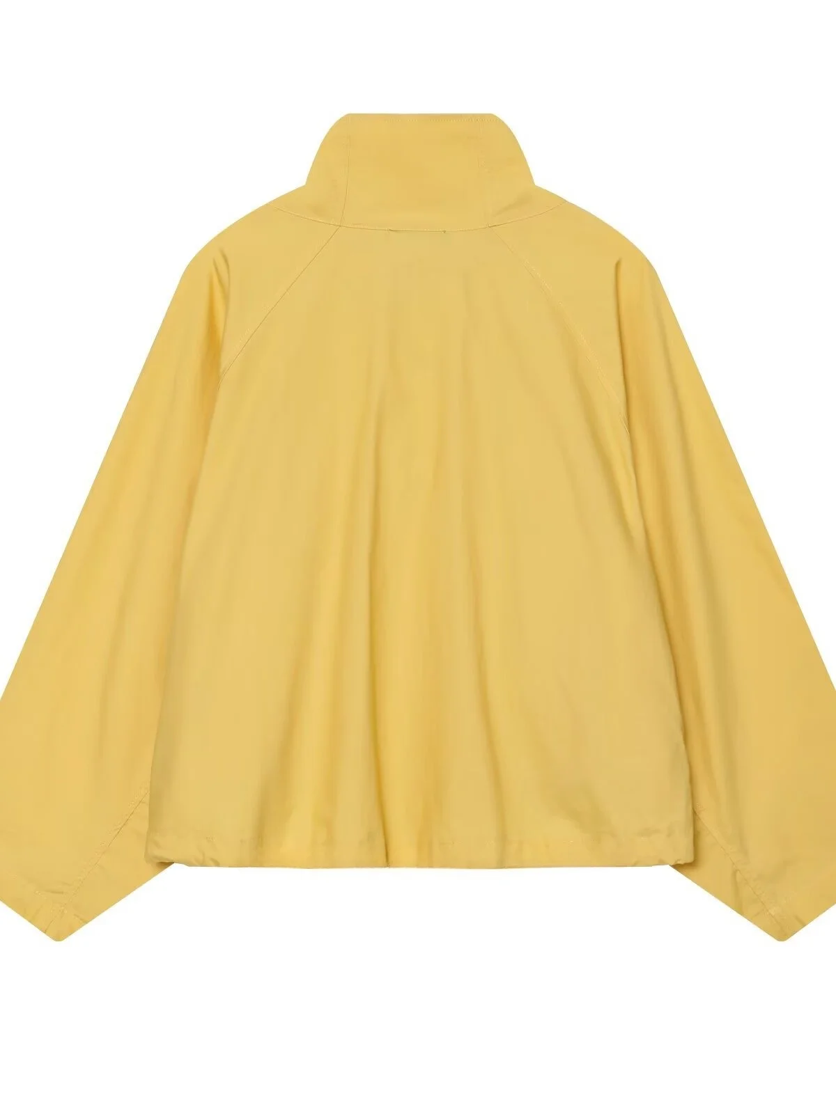 Women's Yellow Side Buttoned Pilot Jacket Short Workwear Coat Loose Fit Polyester Fiber Long Sleeve High Collar Autumn Wear