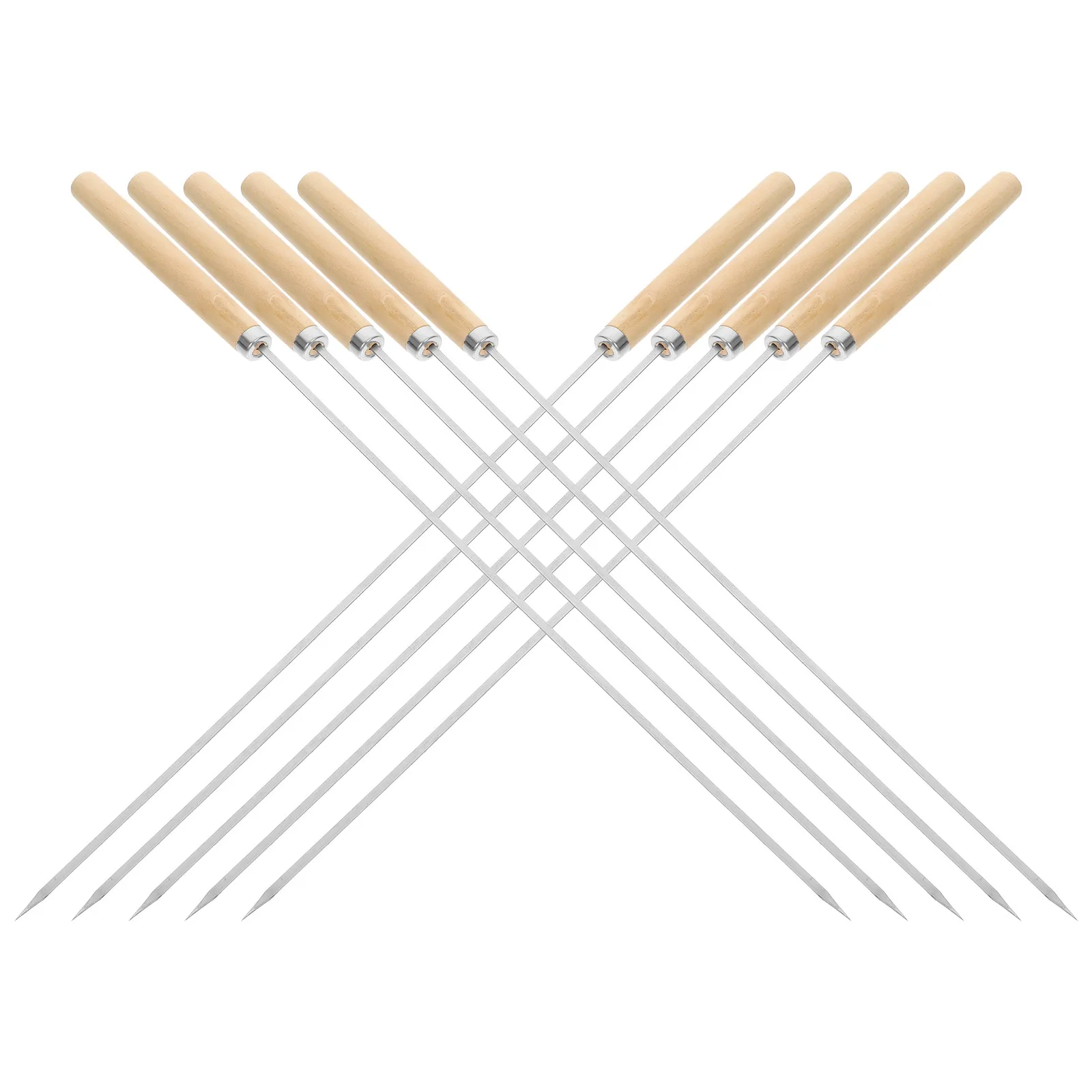 

50pcs Stainless Steel Barbecue Skewers Flat Metal Kebab Sticks 35cm Wood Handle Grilling Camping BBQ Tools Reusable Roasting