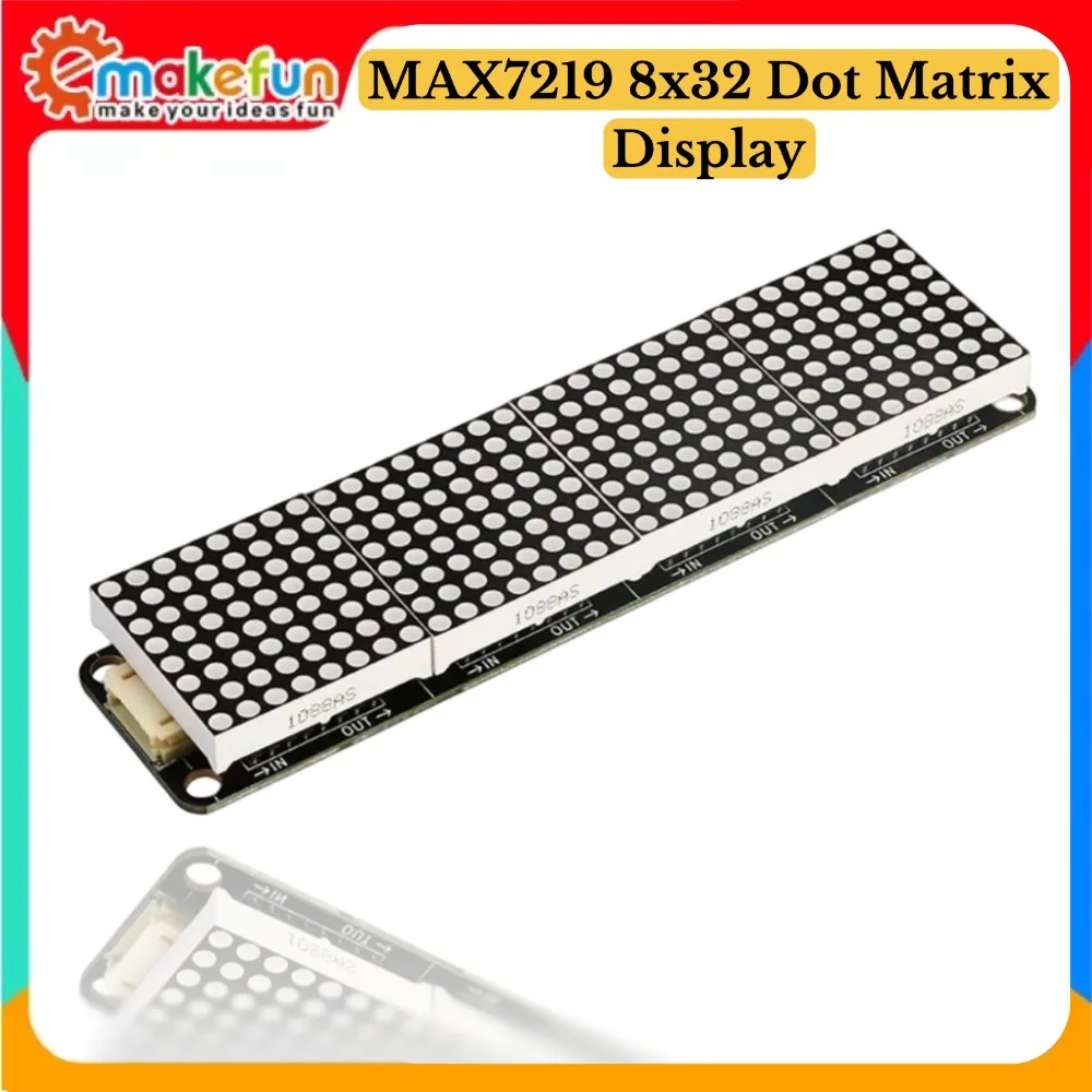 MAX7219 8x32 Dot Matrix LED Display Red SPI Communication 3.3V 5V PH2.0 Anti-reverse Connector Cascade For Arduino ESP32