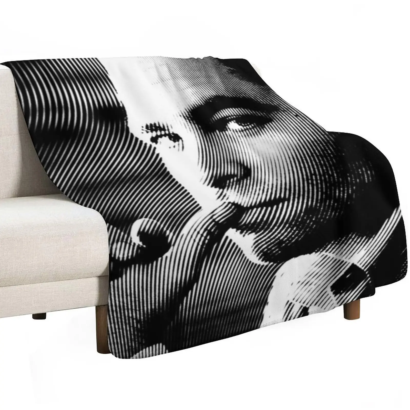 Black & White Portrait (Linocut) Of Chris Pine Throw Blanket Men's Soft Warm Throw Blanket for Couch