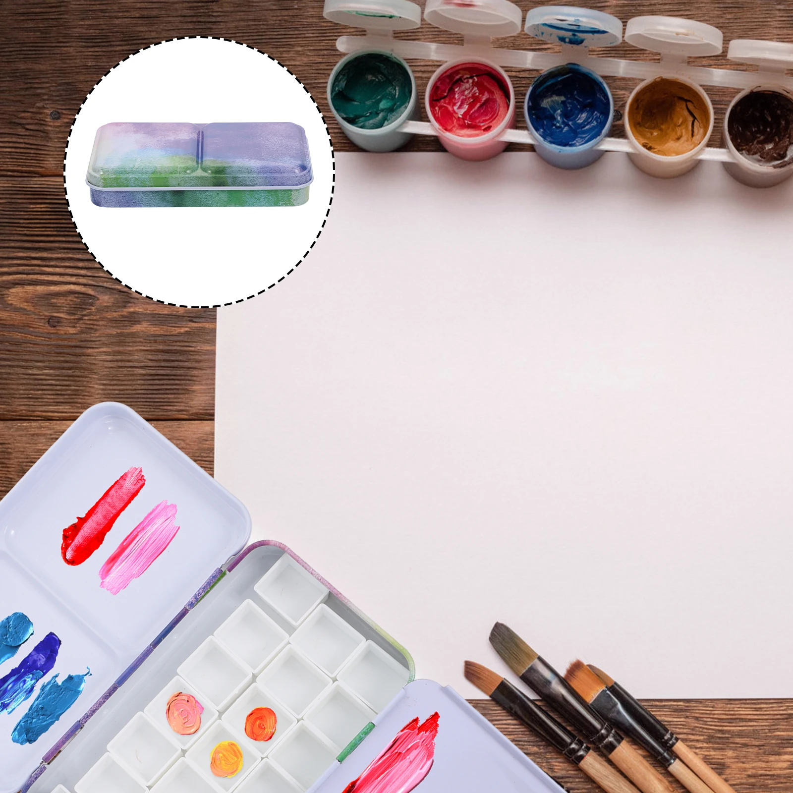 

Watercolor Paint Boxes Empty Case Display Plate Practical Travel Fixing Iron Tray Mixer Art Supplies Acrylic Storage