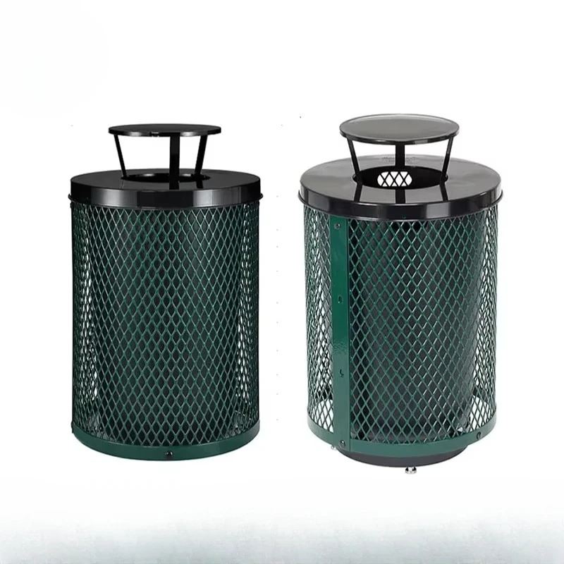 Outdoor expandable metal trash can with rain cover, recycling bin - durable and waterproof, suitable for school and park use