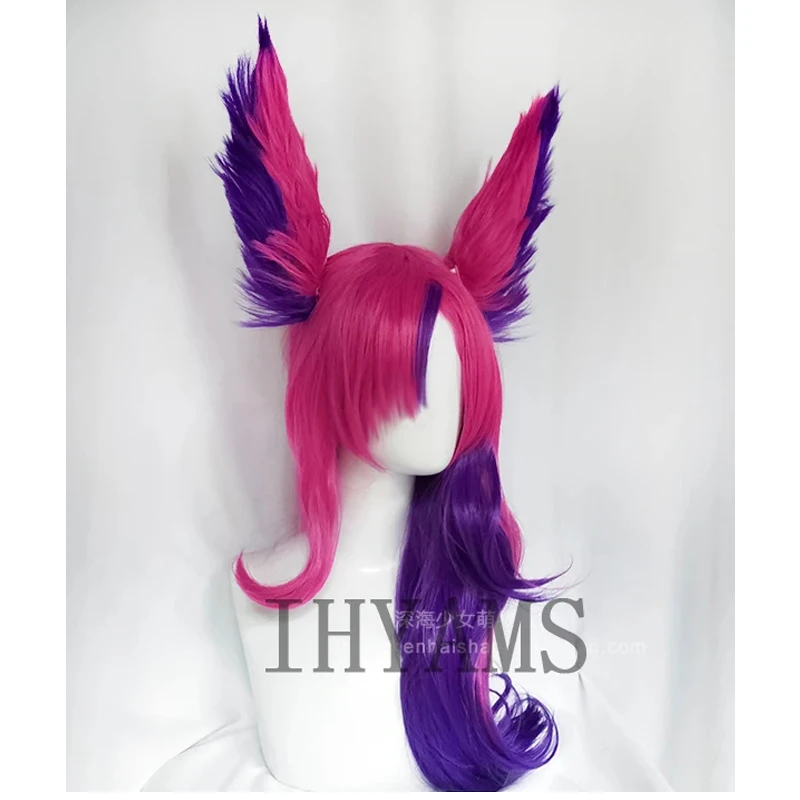 LOL Star Guardian The Rebel Xayah Cosplay Wig Woman Hair Game Cos Wig With Removable Chip Ponytails + Wig Cap