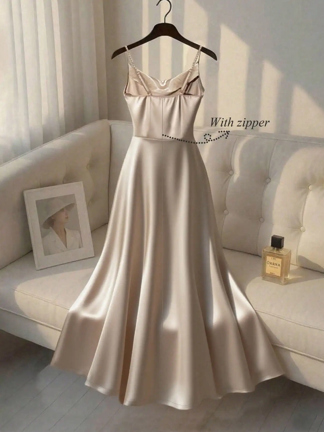 فستان BWQ نسائي أنيق من الساتان لؤلؤ شين سهل الارتداء، صورة ظلية على شكل حرف A، مناسب للتنقل والحفلات والمناسبات #2