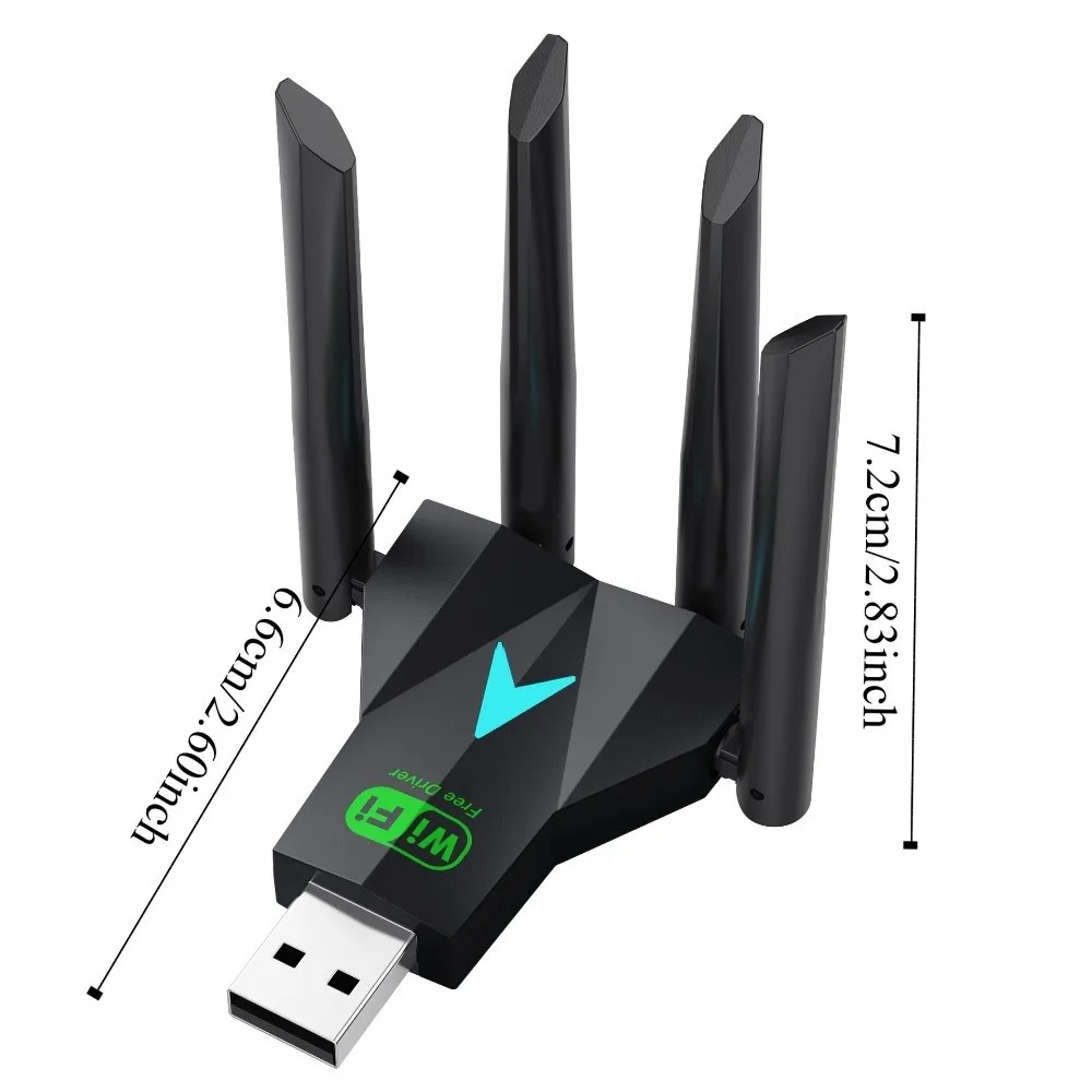4-Antenna Design Dual Band WiFi USB Adapter Dual Band 2.4G/5Ghz USB3.0 Interface 1300Mbps WiFi Dongle Receiver Powerful