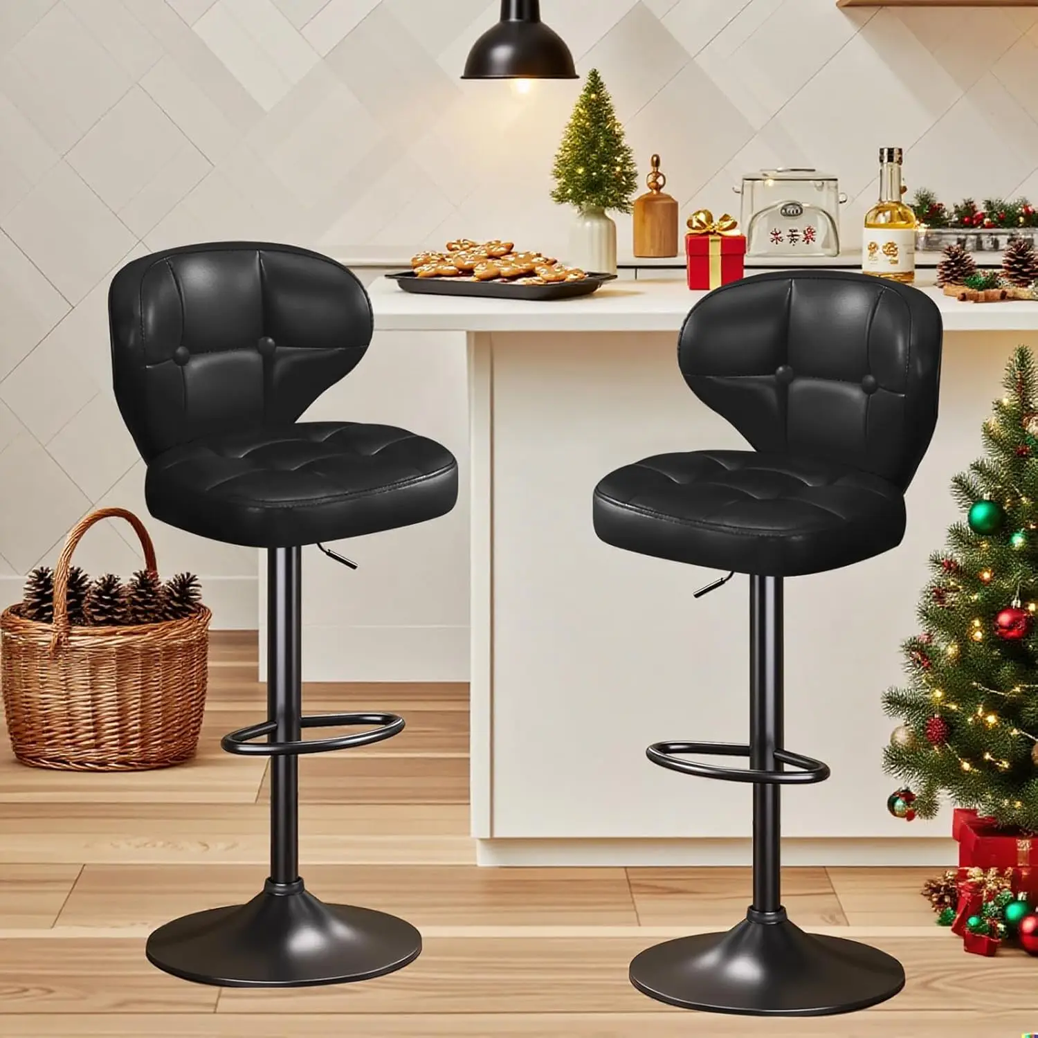 

Adjustable Swivel Bar Stool with Backrest & Footrest PU Leather Counter Height for Kitchen Island Bar Dining, Customized