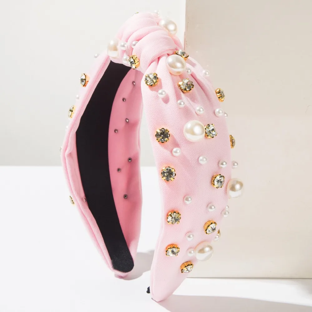

Fashion New Hair Hoops Women's Knot Rhinestone Pearl Fabric Headband Korean Edition Hair Accessories