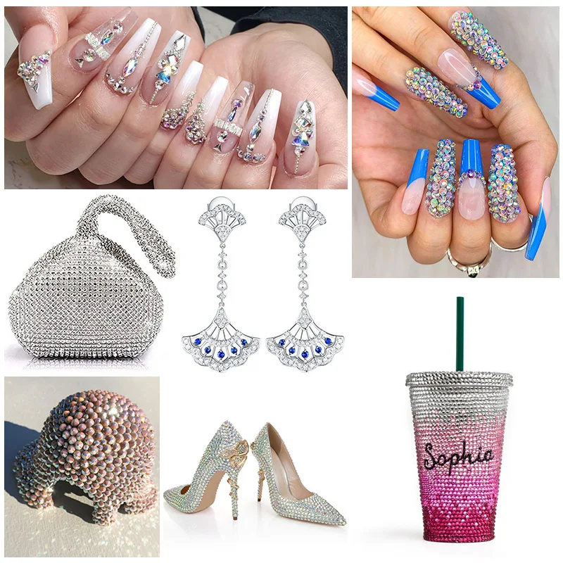 DUCRYSTAL Champagne Vitrail/Pink Violet/Rose Vitrail Non Hot Fix Glass Crystal Round Flat back strass per Nail Arts abbigliamento