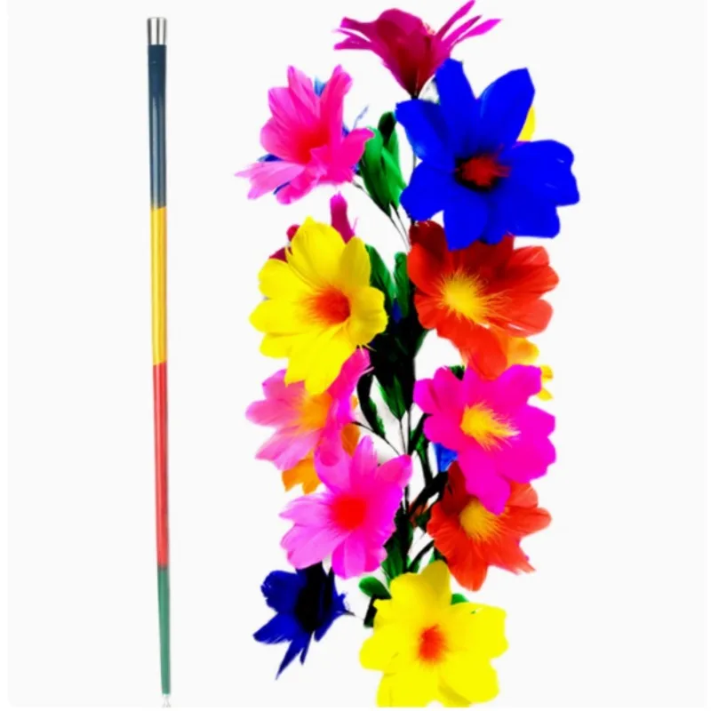 Deluxe Cane to Feather Flower Magic Trick - Professional Transformation Prop for Stage & Party Show Illusions, Magician Gimmick