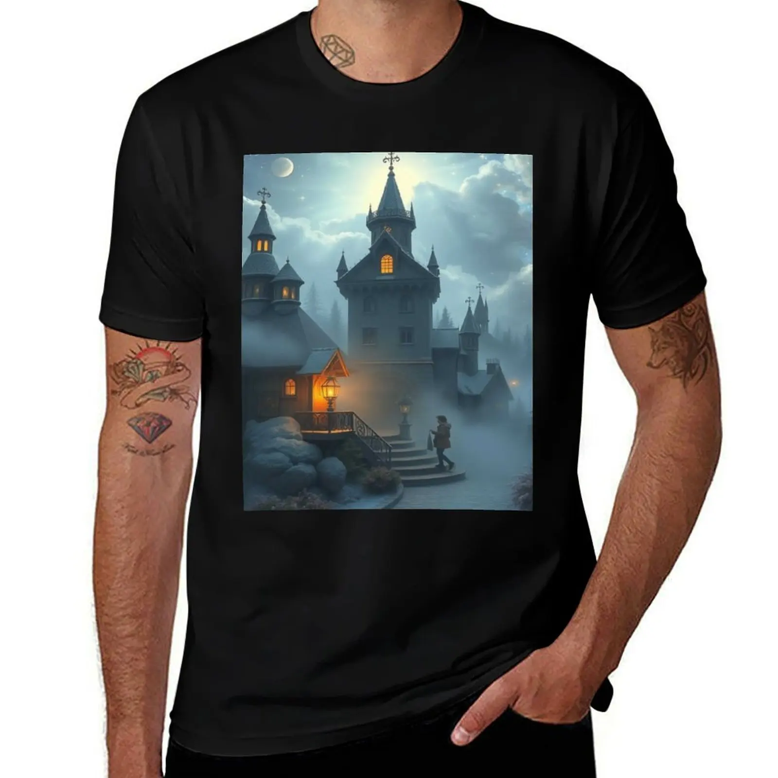 

Mystical Moonlit Mansion – Magical house under the starry sky T-Shirt boys whites anime t shirts fruit of the loom mens t shirts
