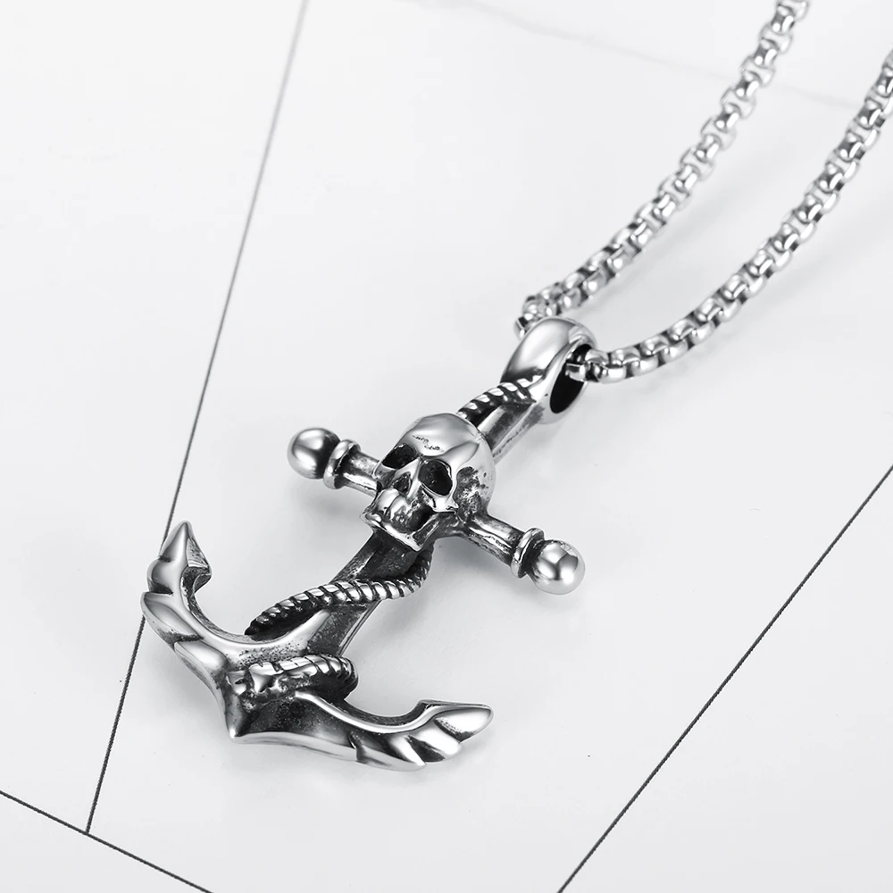 Skull Anchor Pendant Necklace Charms Men Women Stainless Steel Pendant Punk Hip Hop Unique for Male Boy Fashion Jewelry Gift