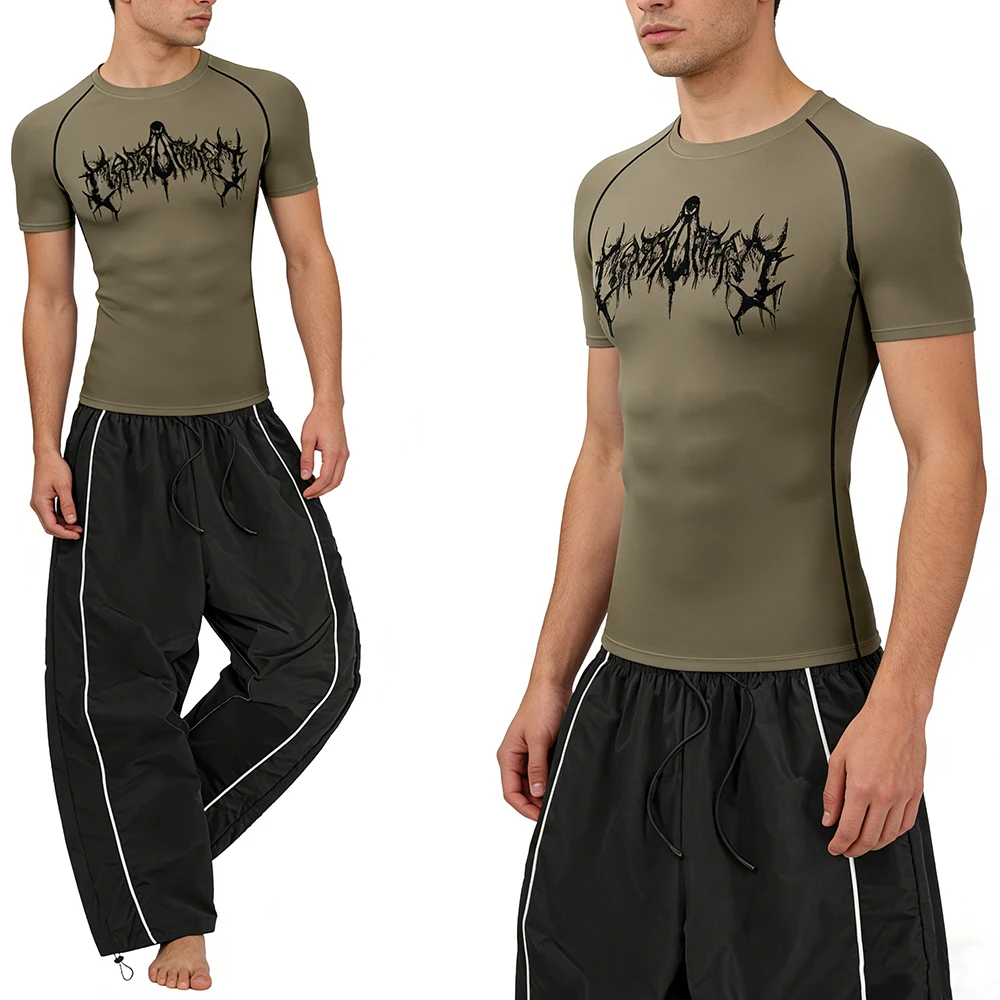 

Men's Tight-Fitting Fitness Sportswear Set Multi-color Options Skull and Spiderweb Pattern Print Casual Performance Suit