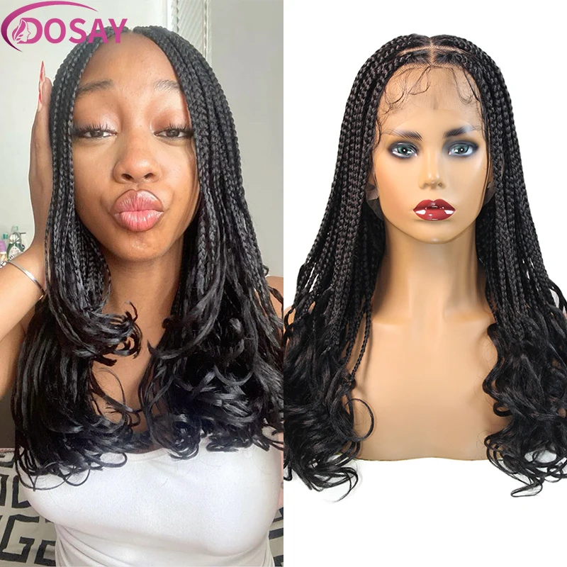 Synthetic Full Lace Box Braids Wig 18inch Distressed Cornrow Braid Lace Frontal Wig Crochet Knotless Braided Wig for Black Women