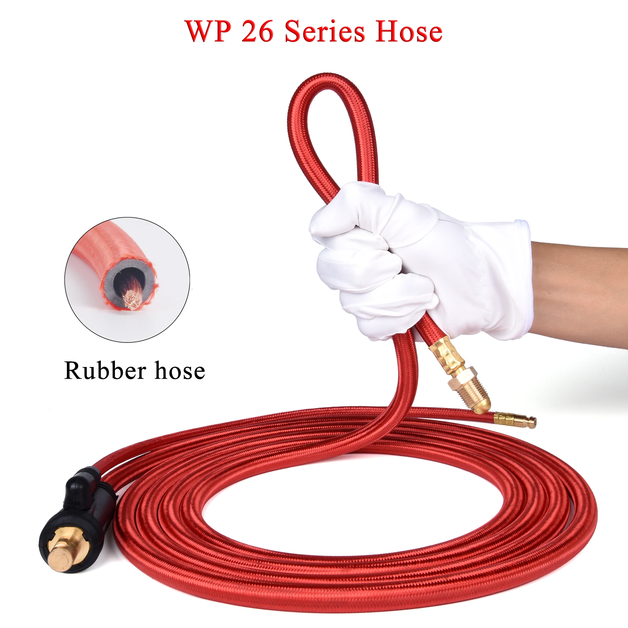 3.8M/6M WP26 Quick Connect TIG Welding Torch Gas-Electric Integrated Red Rubber Hose Cable Wires 35-50 Euro Connector 12.47FT