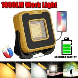 Powerful LED Work Light 1000LM USB Rechargeable Magnetic Work Light Power Bank Outdoor Camping Repair Fishing Emergency Lights