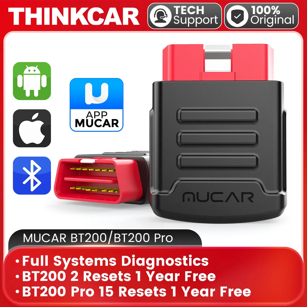 MUCAR BT200&BT200 Pro OBD 2 Scanner Bluetooth Diagnostic Tool Full System Diagnose Oil SAS 15 Reset for All Cars Code Reader