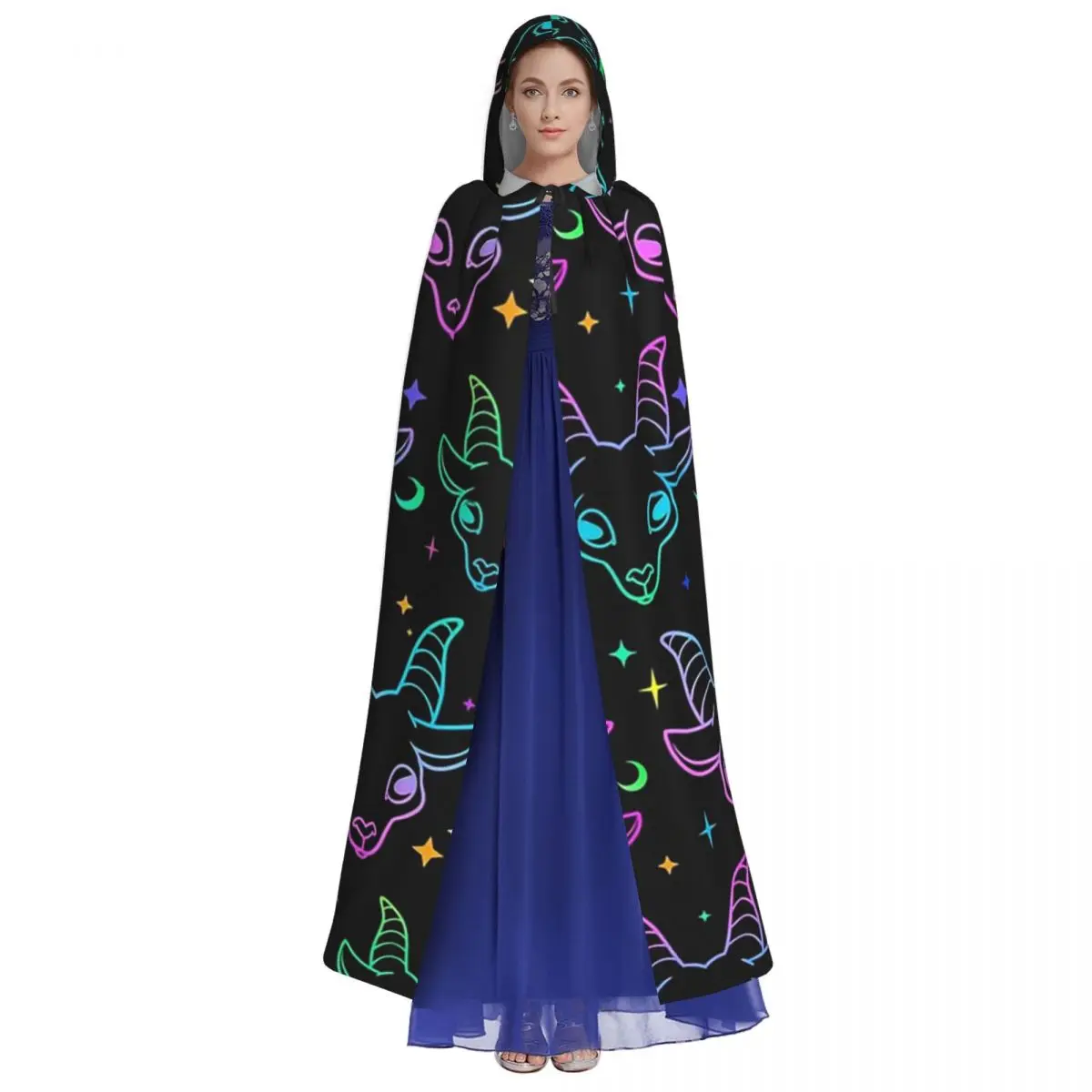 Little BaphometPastel Goth Kawaii Pastel Creepy Long Hooded Cloak Witch Medieval Costume Cosplay Cape HalloweenCoat Adult Unisex - view 4