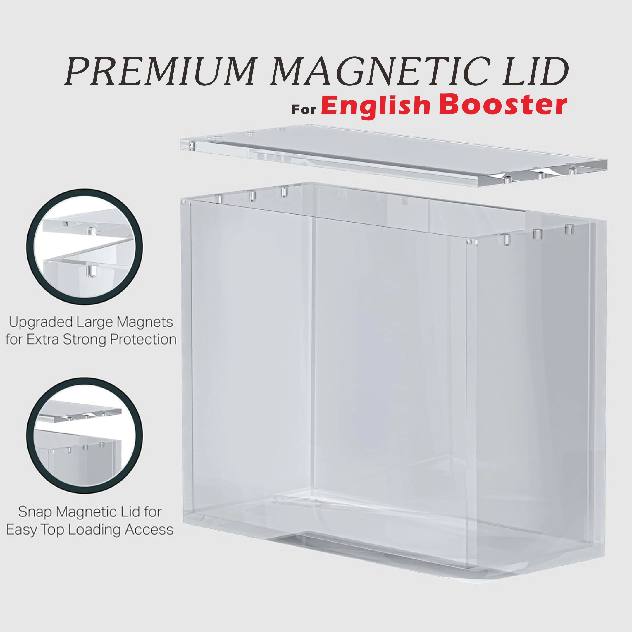 حافظة صندوق معززة من الأكريليك مع غطاء مغناطيسي، حافظة عرض شفافة لصناديق الداعم الإنجليزية، مقاومة للغبار، واقي سميك 5 مم