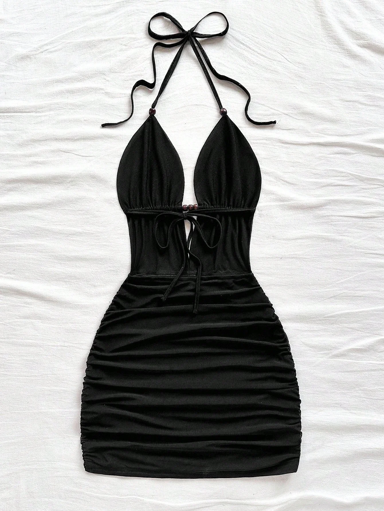 

Женское сексуальное мини-платье с глубоким V-образным вырезом, завязками на спине, без рукавов, с драпировкой, облегающее фигуру