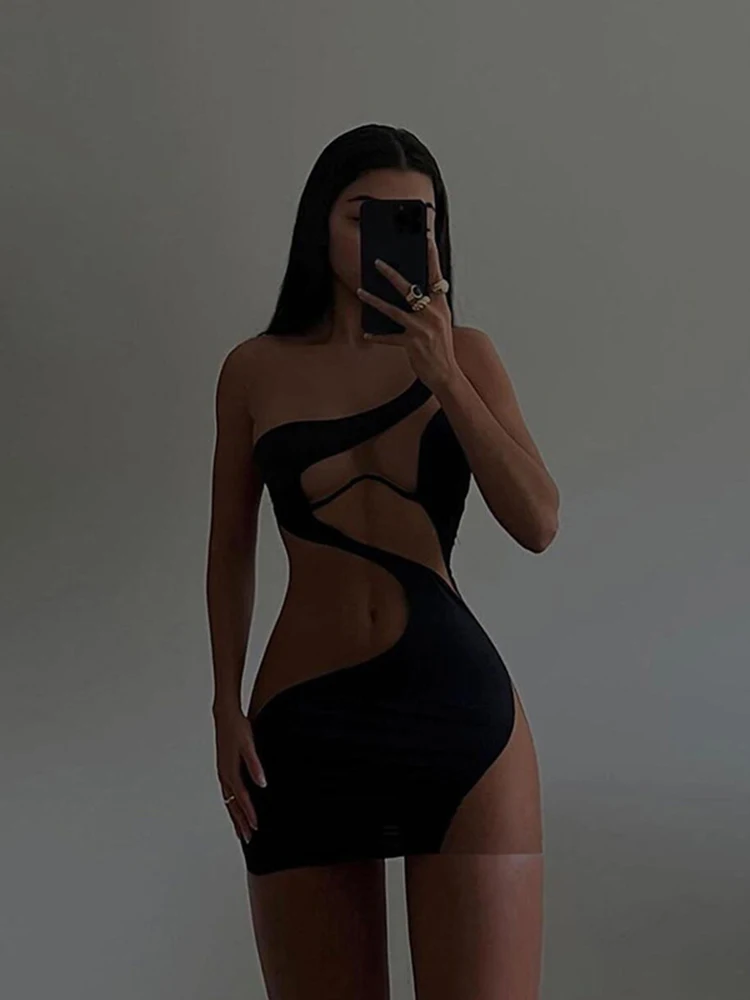 Cryptographic Sexy Backless Cut Out Mesh See Through Mini Dress Women Summer Party Club Straps Dresses Outfits Clothes Vestido