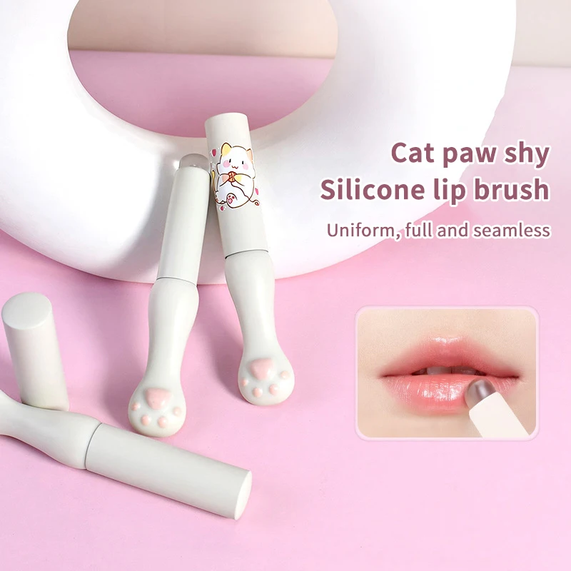 Silicone Lip Brush With Cover Angled Concealer Brushes Lip Balm Lip Gloss Angled Head Concealer Brushes Cat Paw Make Up Brushes.