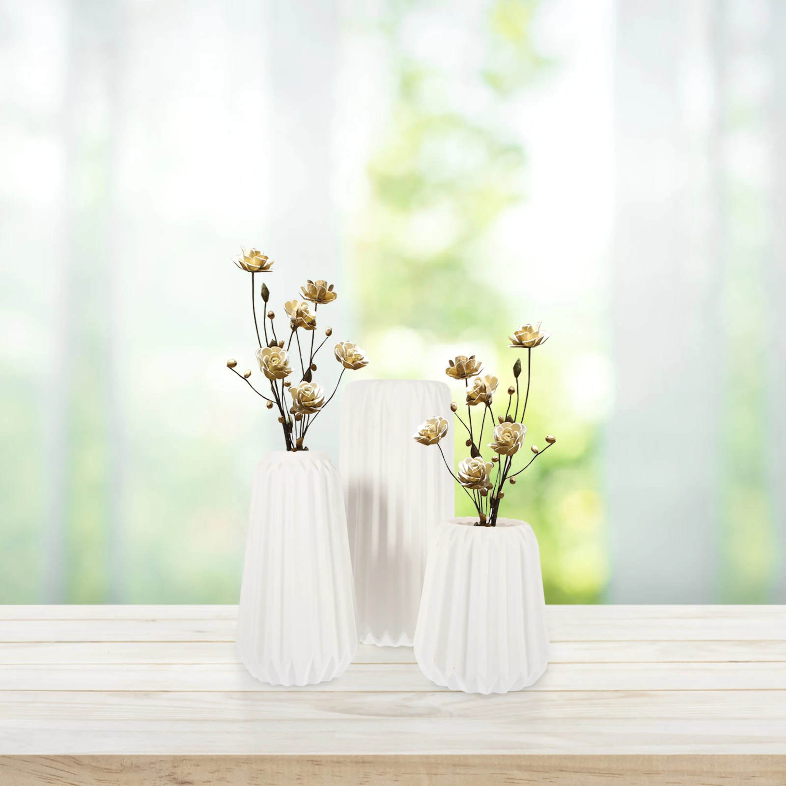 

3Pcs Ceramic Flower Vase Set Smooth Finish Fine Workmanship for Home Decor Desktop Tabletop Dried Flower Arranging Modern Vase