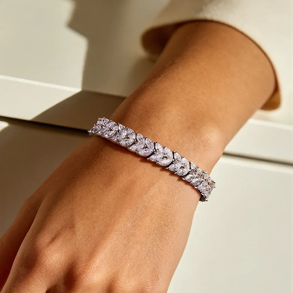 TFGLBU 3*6mm Marquise Cut All Moissanite Tennis Bracelet For Women Double Row 100% S925 Silver GRA Certified Lab Diamond Jewelry