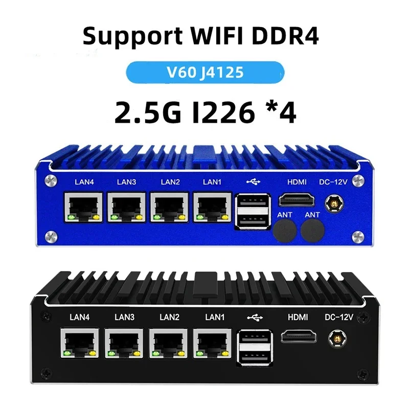 جهاز كمبيوتر صغير بدون مروحة جدار حماية ، Intel Celeron J4125 ، جهاز توجيه لين ، رباعي النوى ، 4x LAN ، G ، i226V ، بطاقة الشبكة ، pfsense ، OPNsense