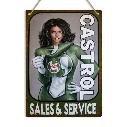 Castrol Sales & Service Metal Sign Retro Tin Plaque Man Cave Shed Garage Car sign