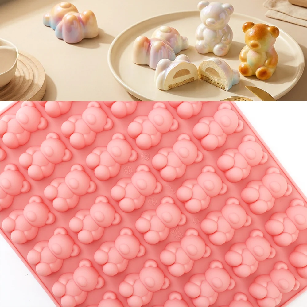 40-Piece Bear-Shaped Silicone Mold 3D Cartoon Bear Chocolate Gummy Mold Temperature-Resistant Easy-Release Baking Tool