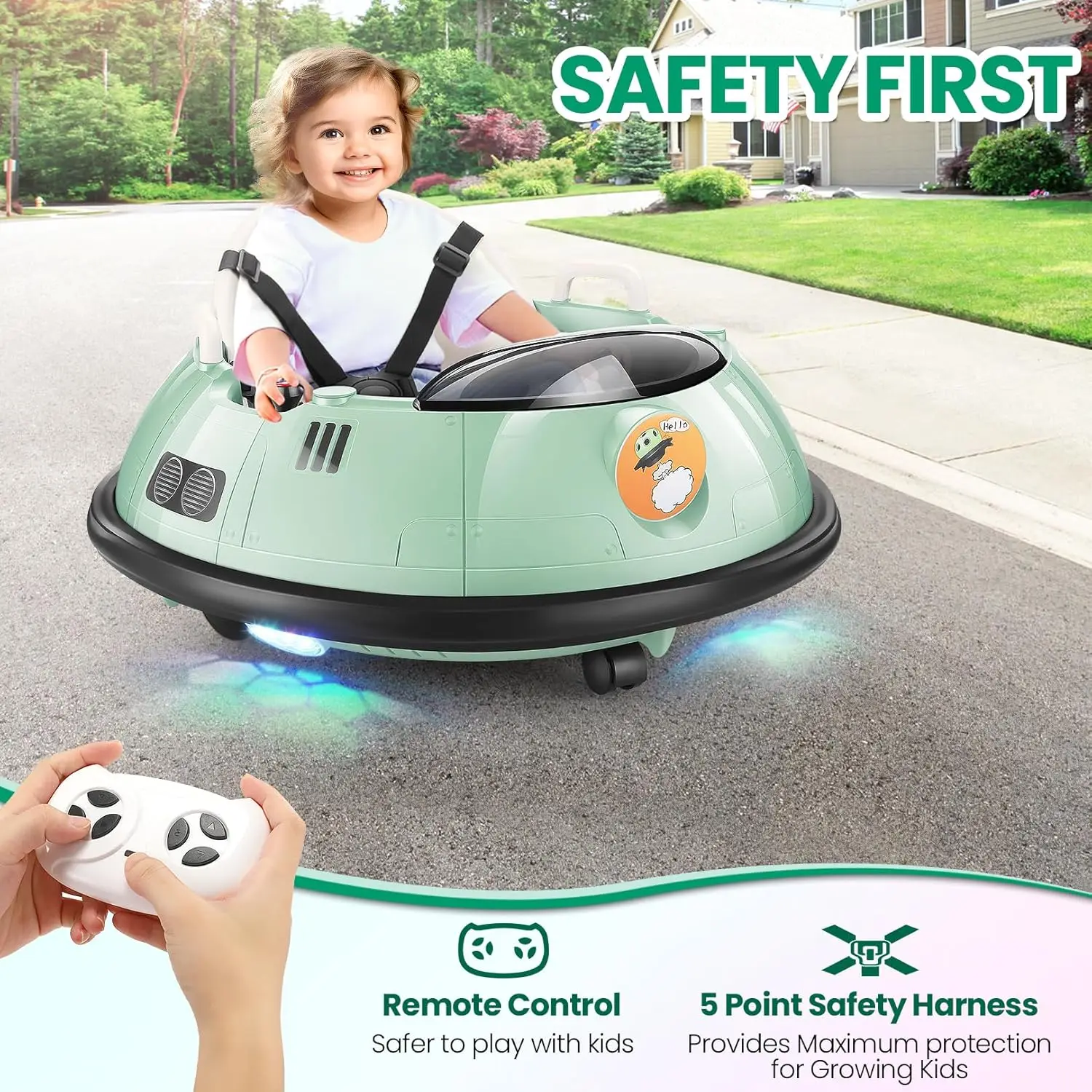 Baby Bumper Car with Remote Control, 12V Battery Powered Ride on Bumper Car for Toddler with 3 Speed, 360 Degree Spin,