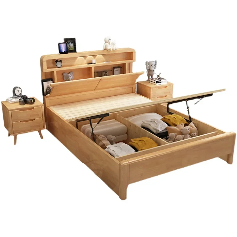 Nordic solid wood bed 1.2 m 1.35 children's air pressure high box 1.5 m 1.8 master bedroom receiving drawer bed