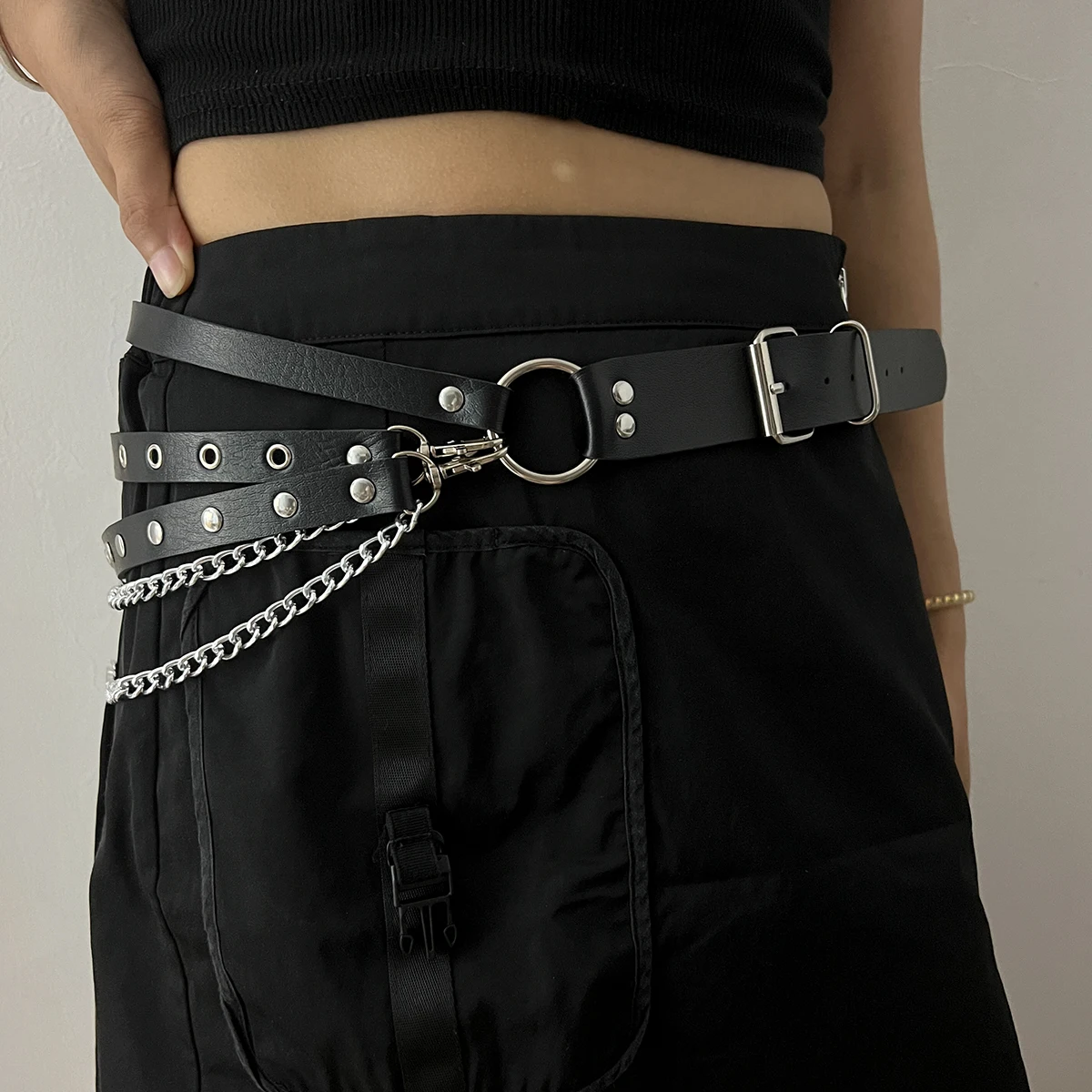 Black Punk Goth Tassel Corset Belt Female Waist Chain Belts For Women High Quality Adjustable Waistband Rivet Inlay