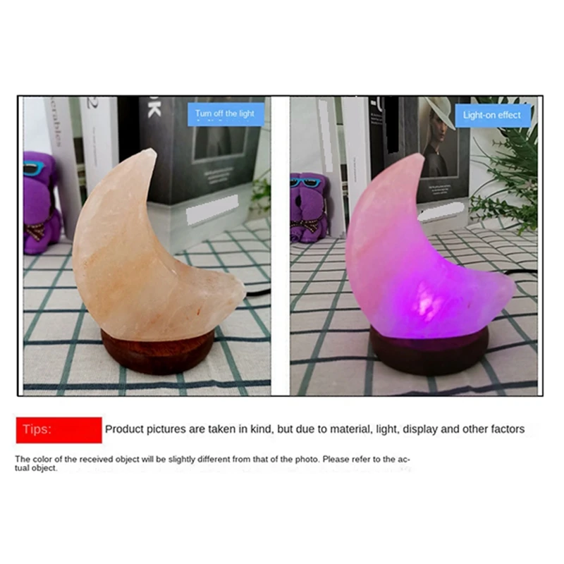 Himalayas Crystal Salt Lamp USB LED Moon-Shaped Salt Crystal Lamp Atmosphere Atmosphere Lamp