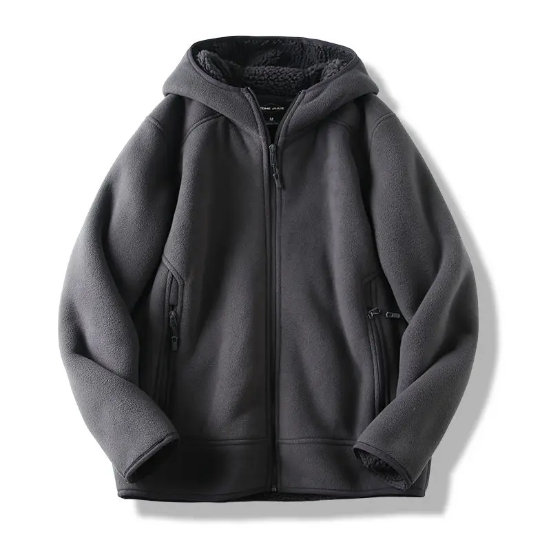 Autumn Winter New Velvet Thick Warm Zipper Sweatshirt Hooded Couple Jacket Men's Clothing Windproof Fleece Jacket High Quality