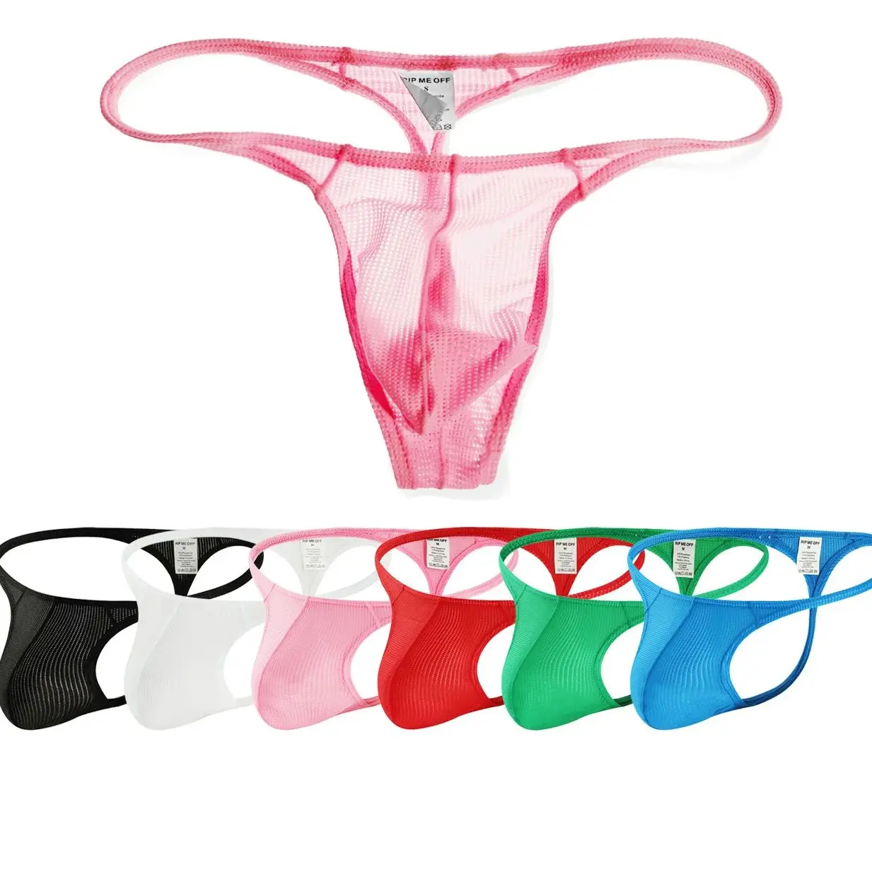 2PCS Randomly Men's Low Rise Mesh Thong Pants Open Back Sheer G-String Breathable T-Back Underwear Transparent Hip Penis Bag