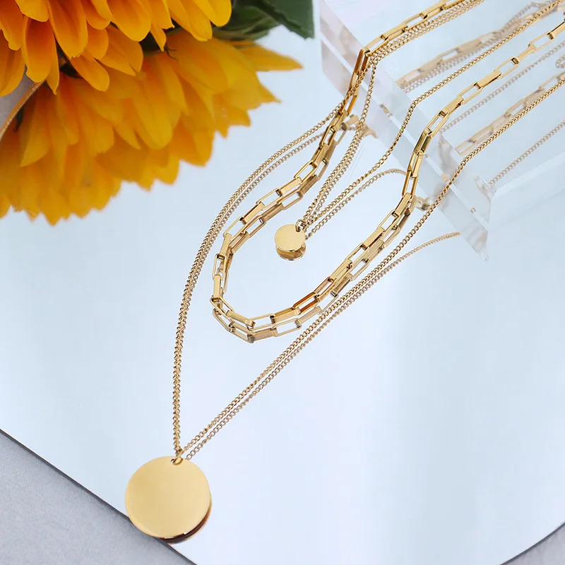 

2025 Three-layer collarbone 18K real gold necklace European and American ins cold wind necklace jewelry gifts