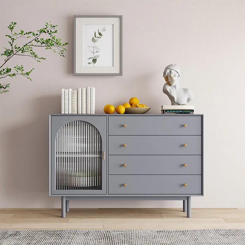 Nordic Solid Wood Simple Modern Dining Side Cabinet Japanese Rattan Storage High  Entrance Cabinet TV