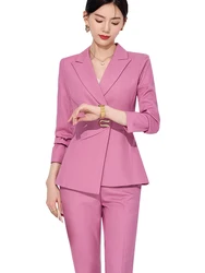 Pink Purple Black White Ladies Pant Suit Women Female Business Work Wear Jacket and Trouser 2 Piece Set Blazer