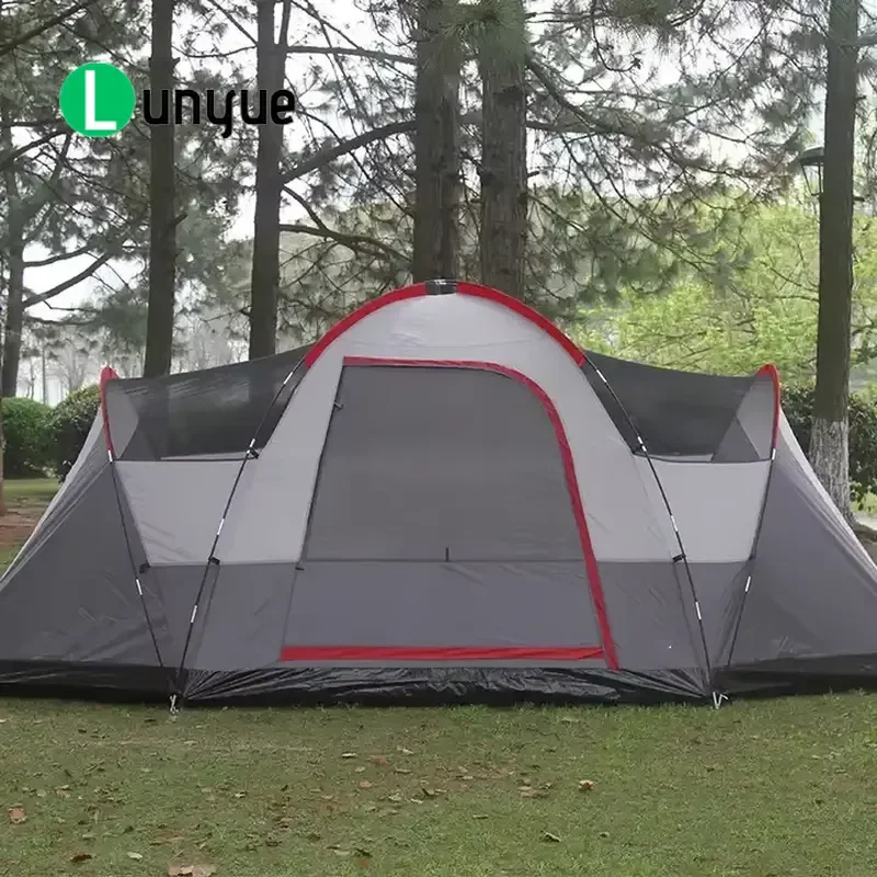 Spacious Tunnel Tent Double Waterproof Oxford Cloth 2 Bedrooms Large Hall for 2-3 Adults Outdoor Camping Hiking